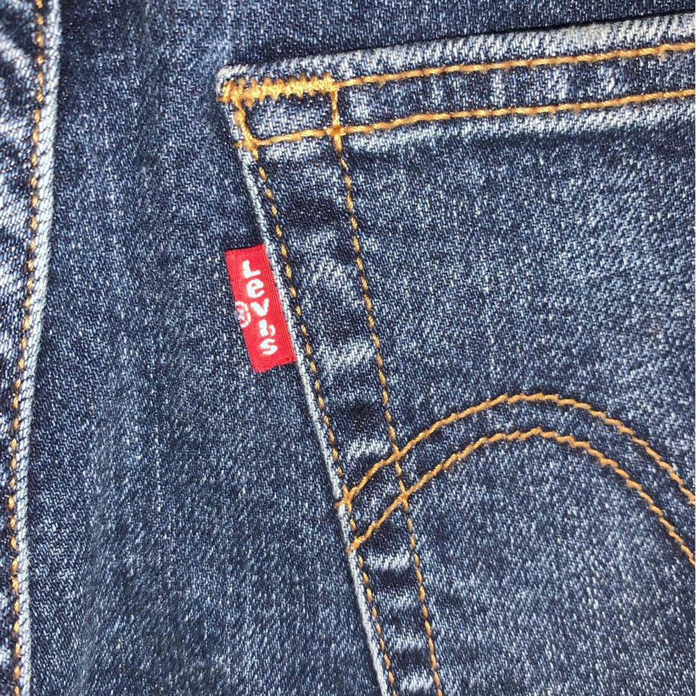 Levis Wedgie Straight Size 24 Distressed Dark Wash Button Fly Jeans - Picture 5 of 11